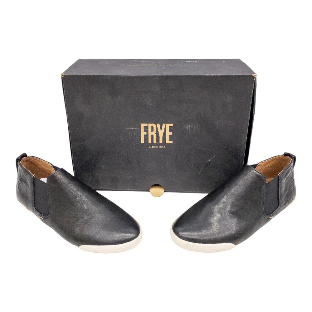 Frye Melanie Chelsea Slip On Sneaker Women 5.5 Black Leather Loafers Minimalist